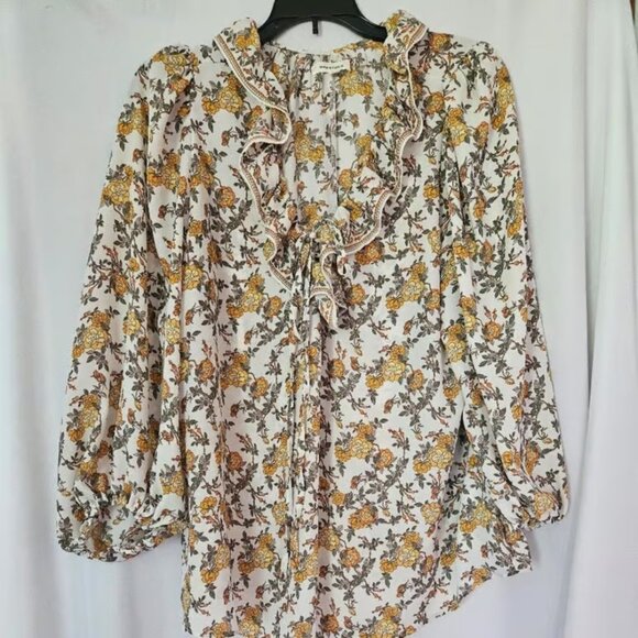 Max Studio Cream/Yellow/Green Floral Long Sleeve Blouse - Picture 1 of 3